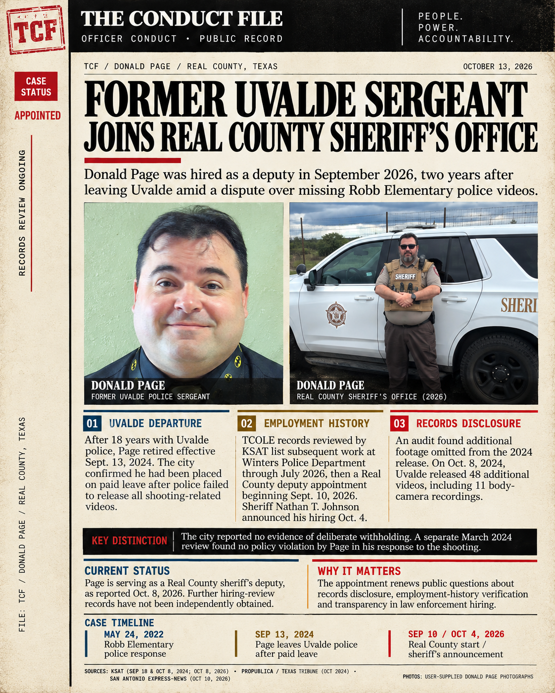 Saved report image for Donald Page: former Uvalde sergeant joins Real County; read the file for source dates and limits